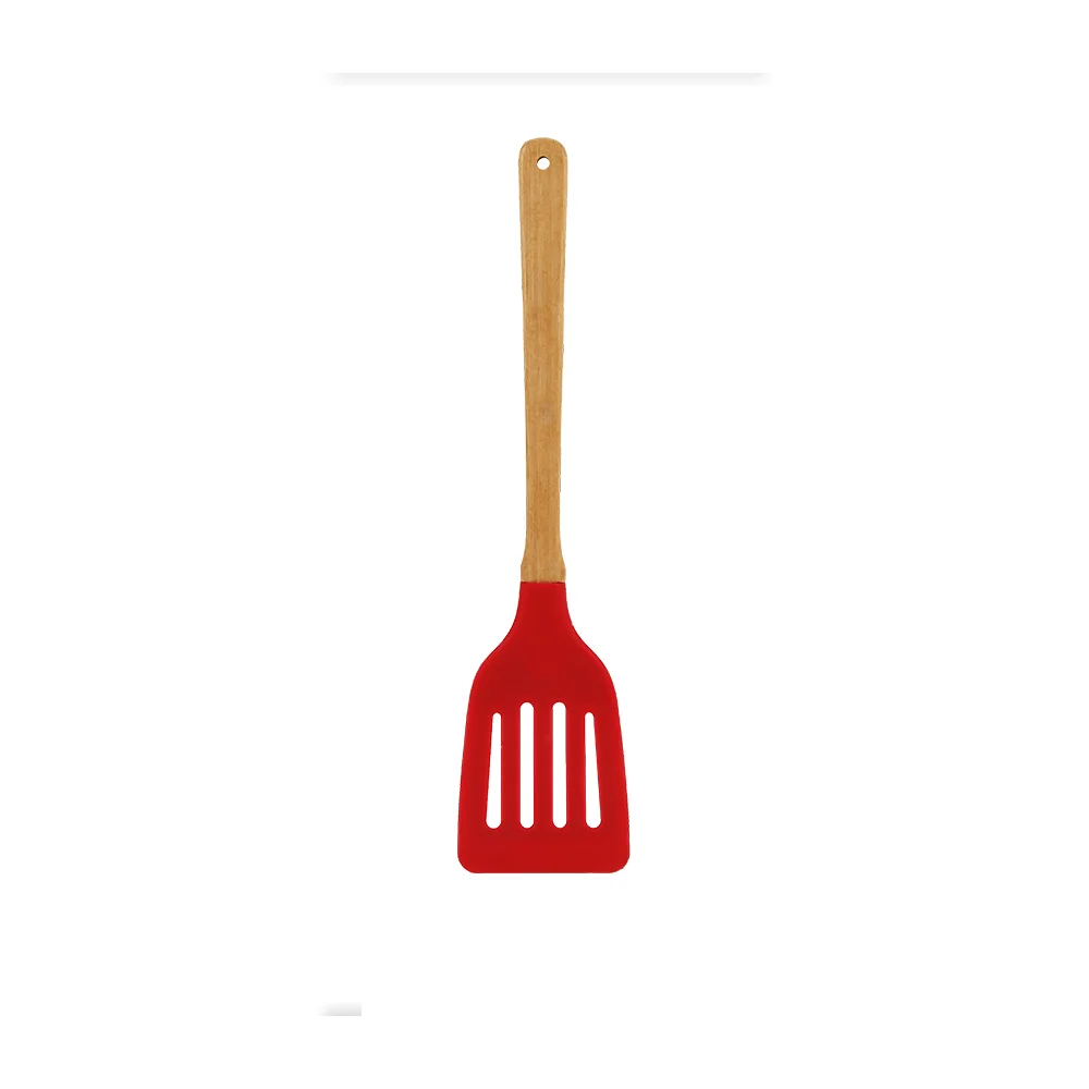 Silicone Heat resistant slotted turner with wood handle