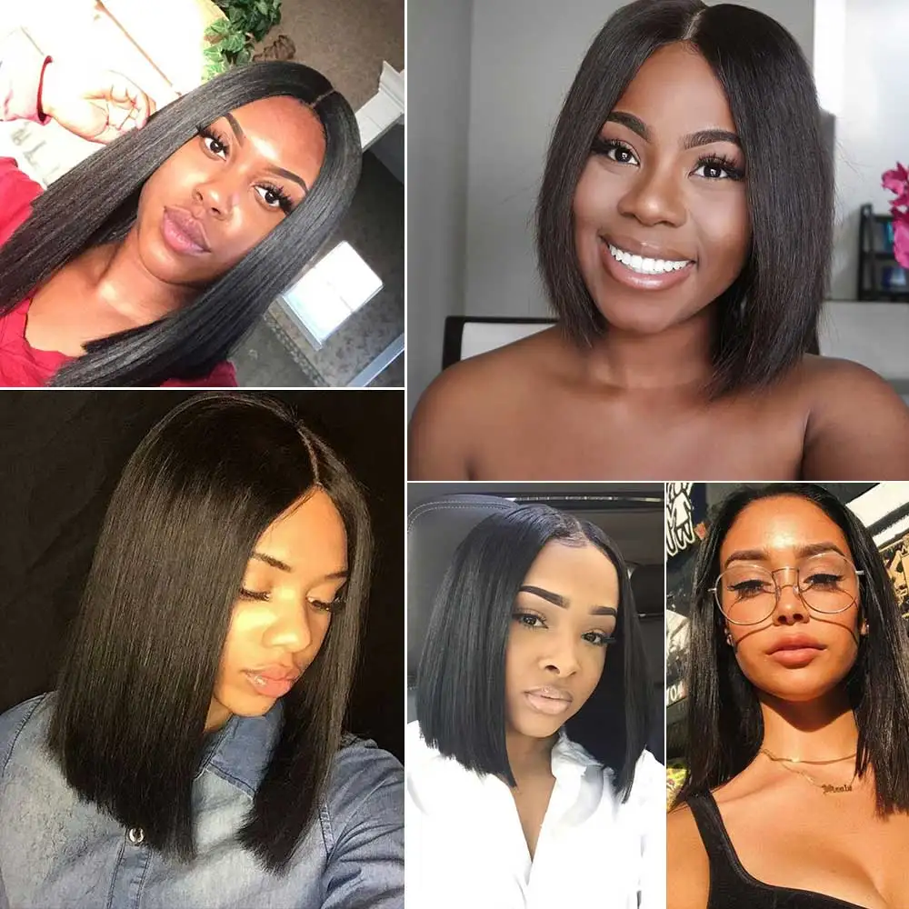 Cheap Brazilian Real 8 Inch Straight Remy Human Hair Short Bob Lace Front Wig