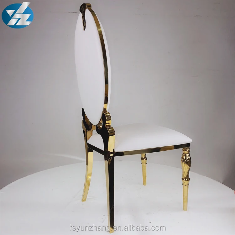 Yunzhang Furniture French Style Gold stainless steel Dining Room Chairs with white pu