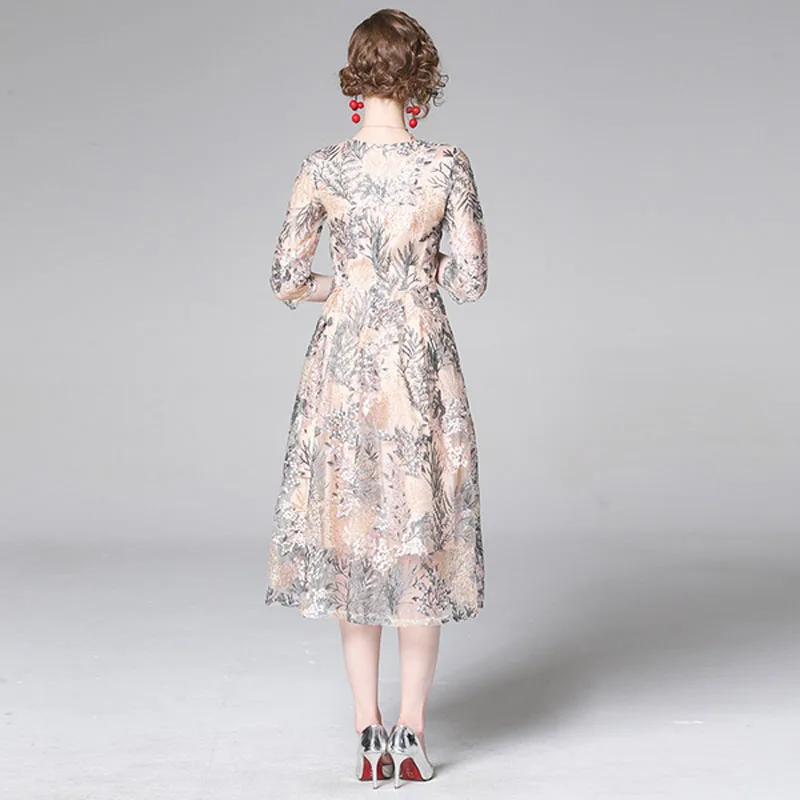 Женское летнее кружевное платье с вышивкой, юбка-трапеция с элегантными рукавами, AZ6245070