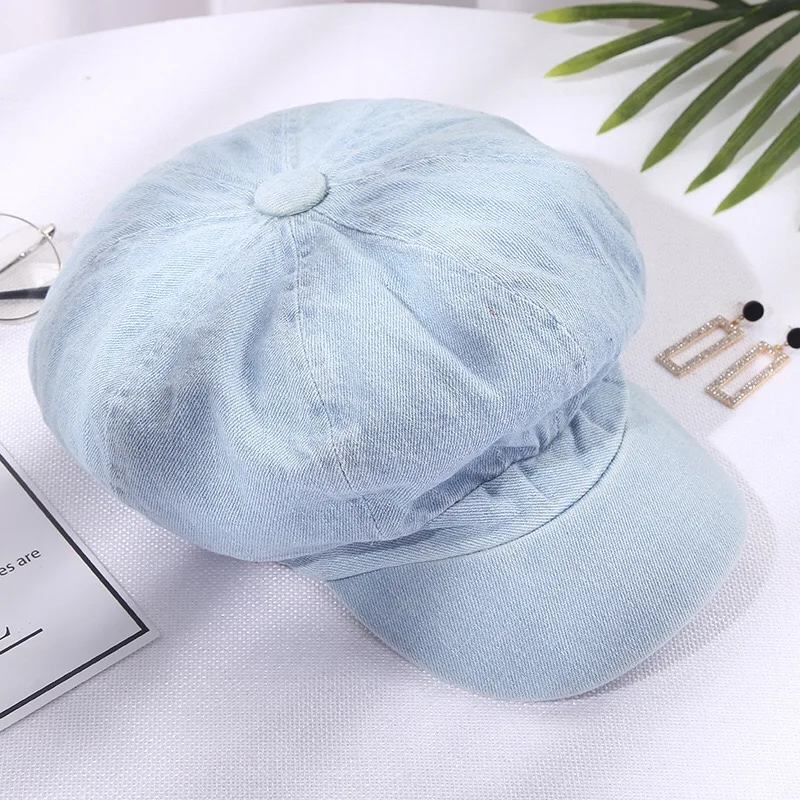 Women denim ivy cap peaked cap cowboy hat jean summer newsboy beret hat