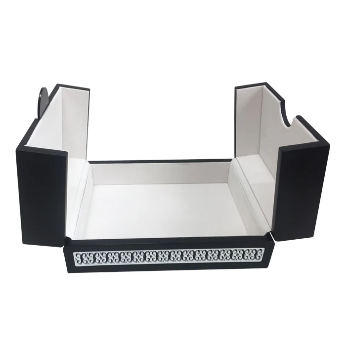 
Custom luxury black matt finish wooden gift packaging box with engaved pattern 