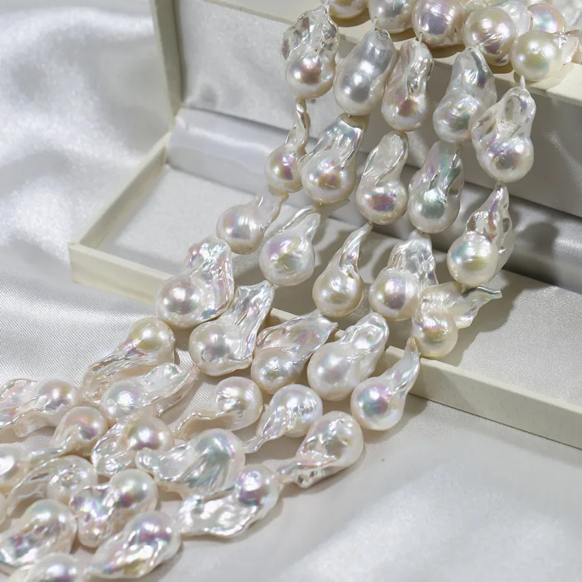 15-16x20-30mm AA+ pearl nucleus large big size real natural fresh water fireball nucleated freshwater loose Baroque pearl strand