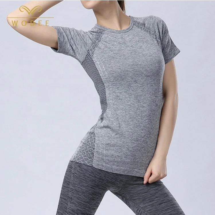 Athletic apparel manufacturers quick dry shorts sleeve seamless t shirt women gym