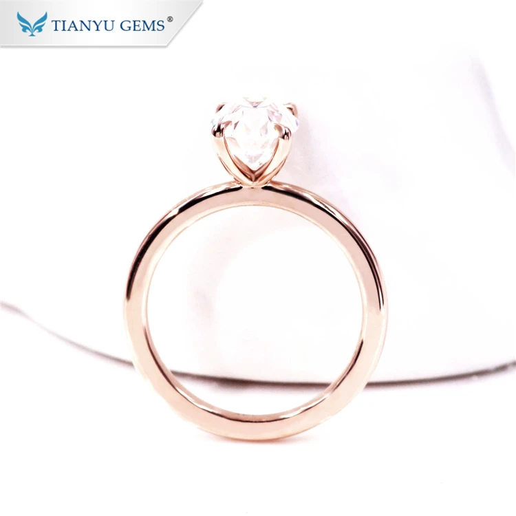 Tianyu gems customized 14k/18K rose gold ring 6*8mm oval antique cut colorless moissanite gold engagement lady ring