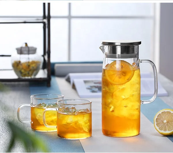 1200ml/1500ml Glass pitcher with lid iced tea pitcher lidded water jug