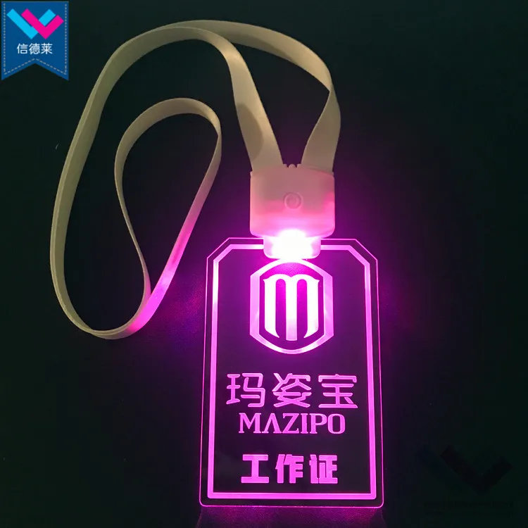 Customized Crystal Acrylic LED Lanyard Manufacturer Glow In The Dark ID Card Holder Acrylic LED Lanyard For Exhibition Party