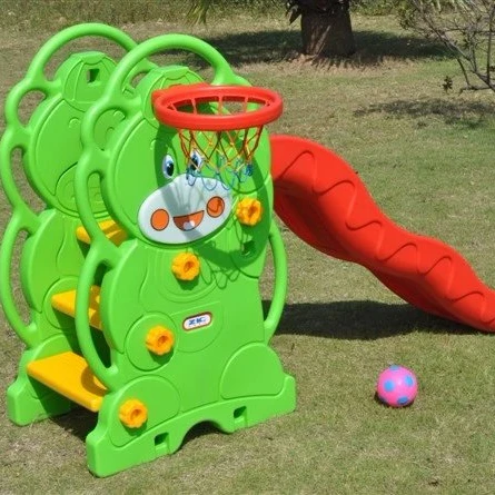 Cheap Factory Price Bear Plastic slide with Basketball Ring