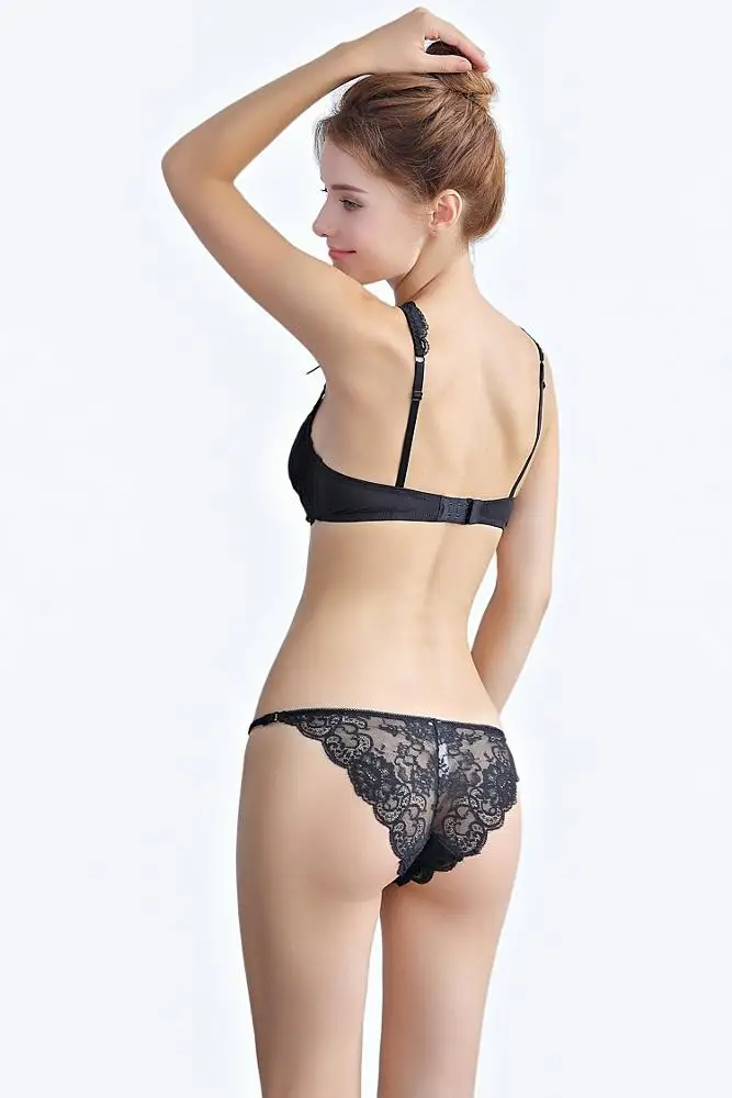 Lace Pattern Sexy Lingerie Ladies Silk Transparent Bra and Panty Set