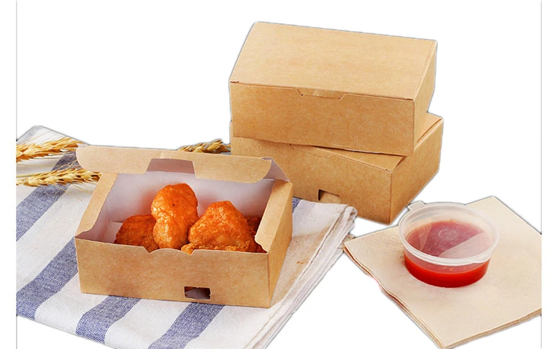 Kraft Paper Disposable Hamburger Box Waterproof And Anti-Oil Fast Food Box Packing Tools French Fries Fried Food Tray