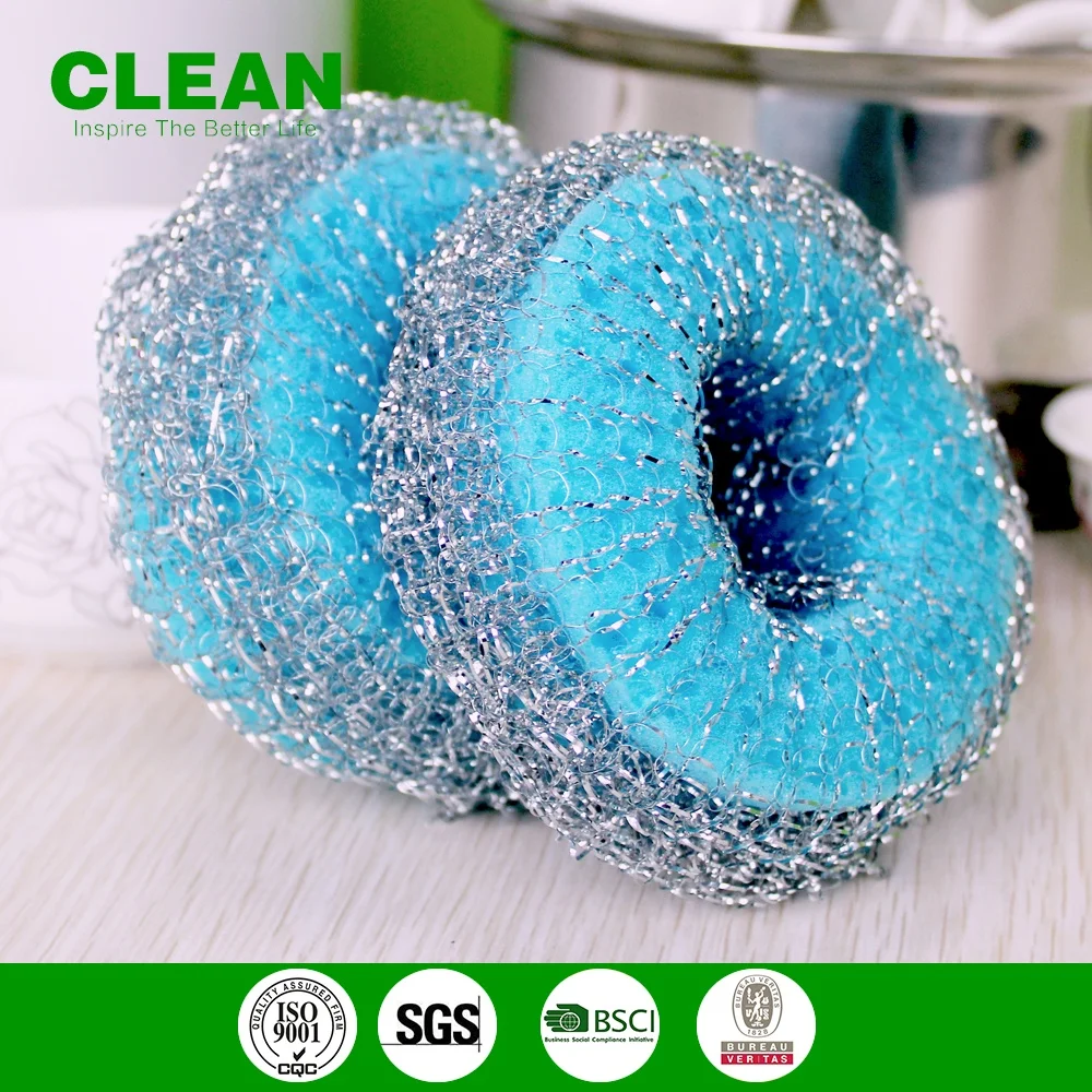 Doughnut Dish Washing Ball Dish Wash Sponge with Stainless Steel Wire Kitchen Tableware Plates Pans Cleaner Small Mesh Scourer