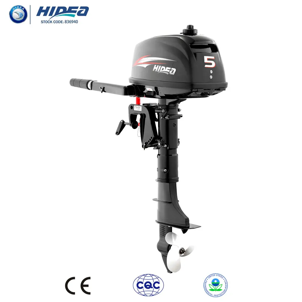 Hidea CE Approved 2 Stroke 5hp Outboard Engine for Sale 5F Rear Control long shaft Black engine