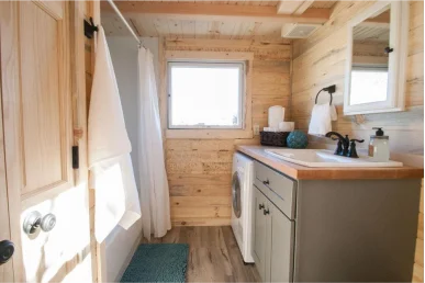 wooden tiny cabin house on wheels casa rodante 26ft withbedroom, bathroom ,kitchen,greatroom made by yuantai