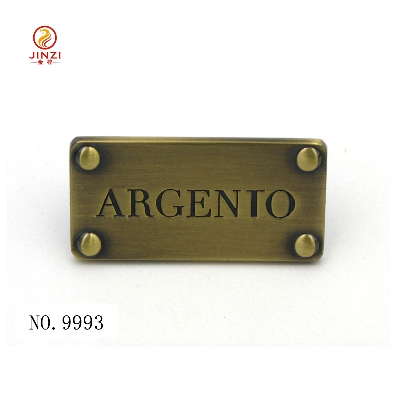 Fashion handbags hardware various type engraved logo brass metal plate