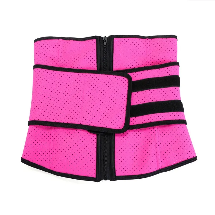 Women  breathable Double Adjustable Workout Waist Trainer Corset Trimmer Belt Zipper 7 steel boned latex Waist Trainer