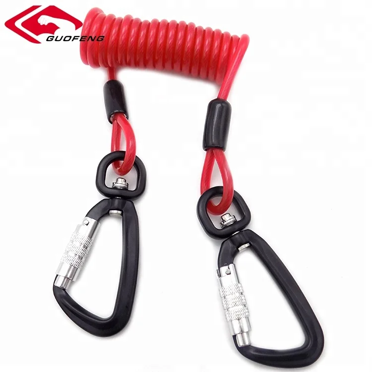 Оптовая продажа Falingl Защита ПВХ с покрытием сталь Весна безопасная катушка инструментальный шнур с металлическими карабинами