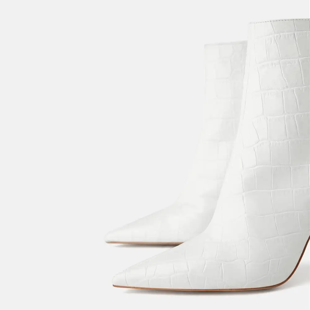 MANRINO-0251Handmade Wholesale Hotsale Plain White Color Women Slim Heel Croc Ankle Boots Shoe