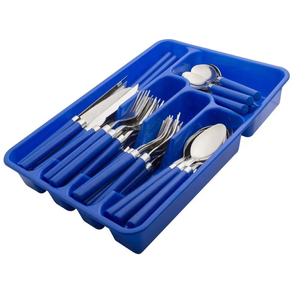Tumble Polish Colorful Cutlery Set 48 Piece Flatware Silverware Tableware Spoons Forks Knives Set with Tray