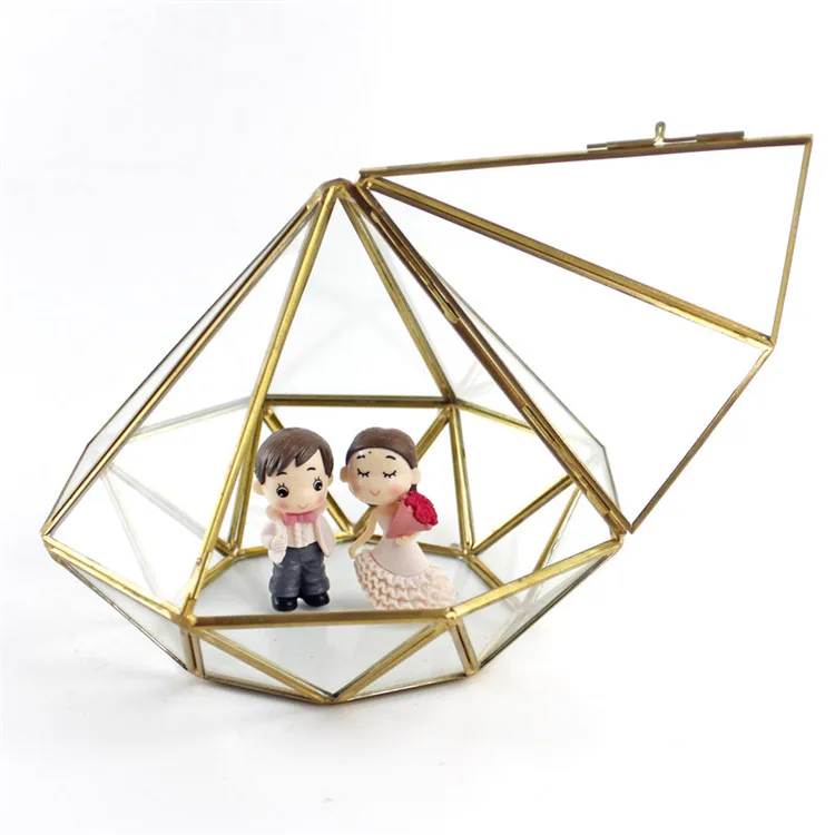 Candle Holder Planter Glasshouse wholesale Geometric Zinc & Glass Pyramid Shaped Terrarium Vase