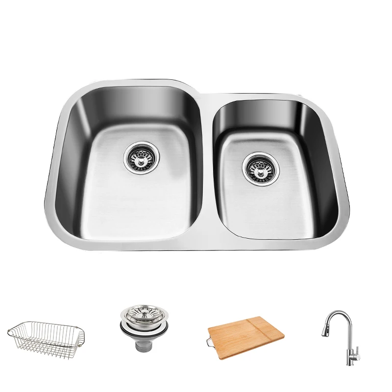 Wholesale moderate price upc double bowl 60/40 undermount kitchen handmade wash sink with accessories