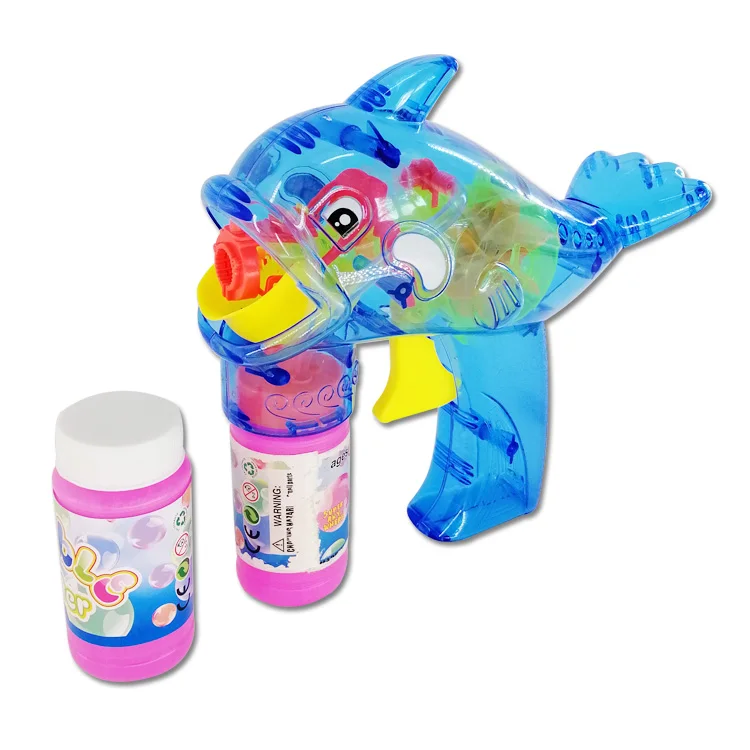 
Outdoor Toys Soap Blowing Transparent Dolphin Sea Animal Party Bubble Gun toy with 2 bottles 