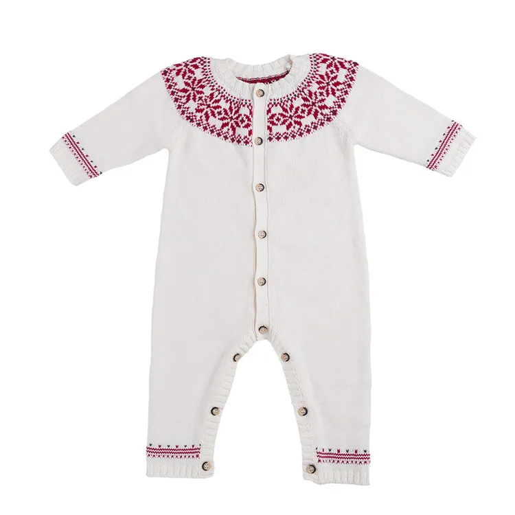 Рождественская одежда Модный хлопковый детский зимний трикотажный комбинезон