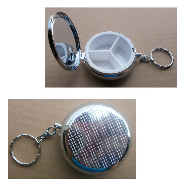 Металлические контейнеры для таблеток, контейнер для лекарств, серебристый зеркальный контейнер для лекарств, брелок SPC1502, оптовая продажа