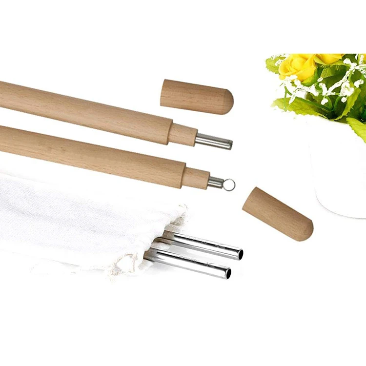 
304 stainless steel straws set,metal straw case with bamboo case beech tube metal straw with brush 