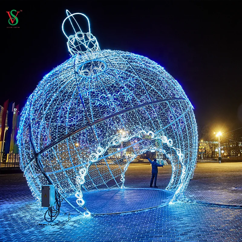 Shopping Mall Outdoor Residential Areas LED 3D Sphere Giant Round Ball Motif Christmas Decoration Light