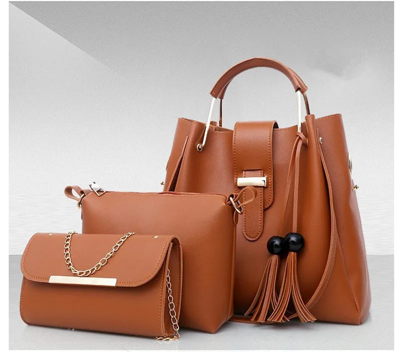 womens travel tactical shoulder handbag set Casual Tassel Metal Handle Composite Messenger Purse bag