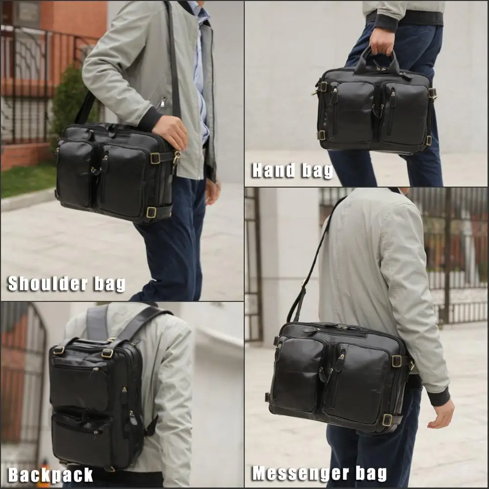 Tiding Brown Handmade Italian Top Grain Leather Handbag Briefcase Convertible Backpack Shoulder Laptop Computer Tote Bag