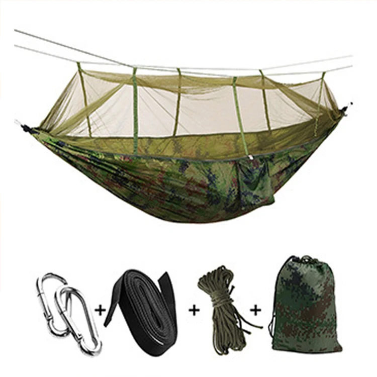 Двойной гамак для кемпинга с москитной сеткой и ремнями для деревьев, портативный парашютный гамак