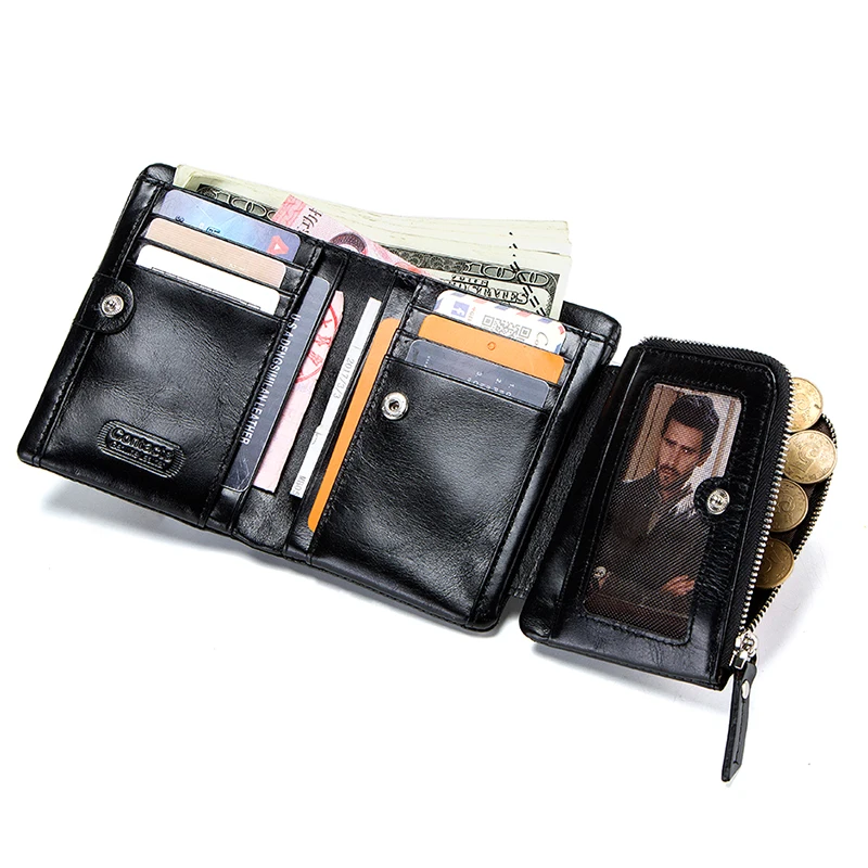 Genuine Leather Wallet for Men Full Grain Leather Wallet With Zipper Coin Pocket