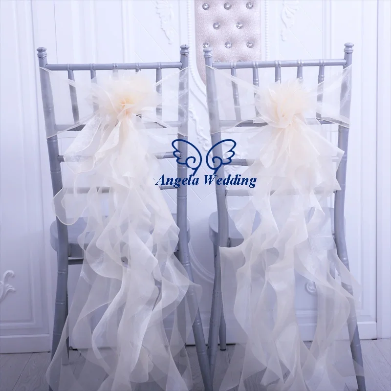 CH098E, готов к отправке, красивая органза цвета шампанского, кудрявый Ивовый стул, створки для свадьбы