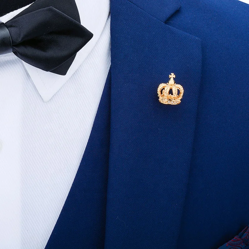 Luxury Crystal Gold Crown Brooches Pin for Suit