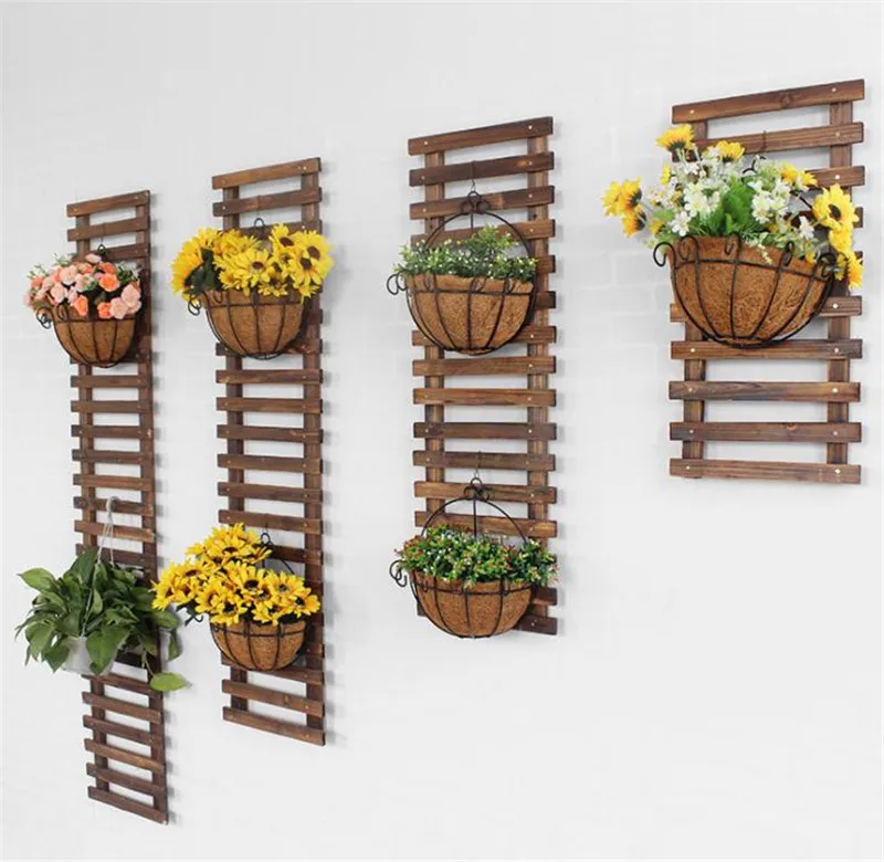 Rustic Wall Hanging Wood Flower Pot Rack Balcony Living Room Flower Plant Shelf