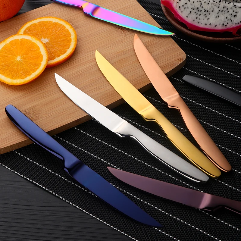 
Multi-purpose colorful stainless steel rose gold plated fruit cheese knife set 