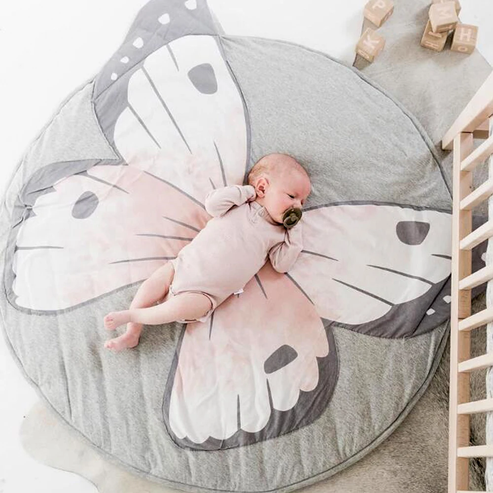 
Factory price Infant play mats kids crawling carpet Butterfly design floor rug bedding Blanket baby crawling cotton play mat 