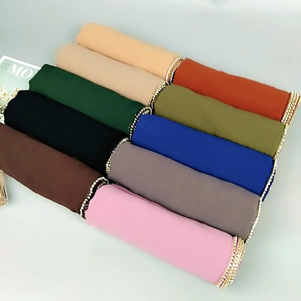 High quality women hijab scarf with stone Muslim soft shawls promotional fashion solid color stretchy scarfs chiffon hijab