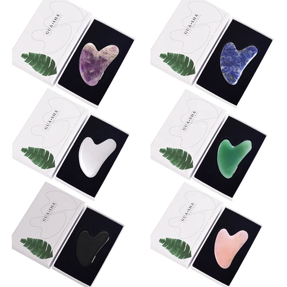 Stone Gua Sha Rose Roller Aventurine Jade Guasha Set Heart Shape Natural Factory Wholesale Gift Box Green Body Massager Wayestar