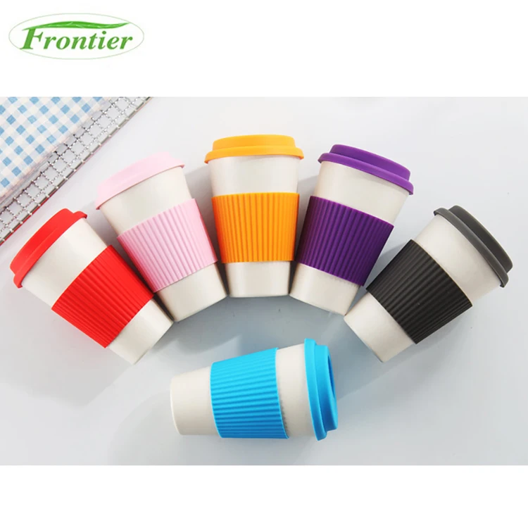 Дешевые нетоксичные бамбуковое волокно кемпинг кружка оптовая продажа с силиконовым рукавом