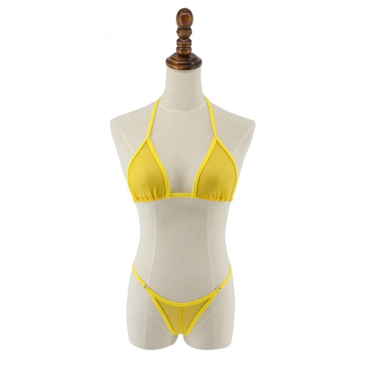 Wholesale Custom Womens Sexy Mesh Yellow Bikini Black Two Pieces Swimwear