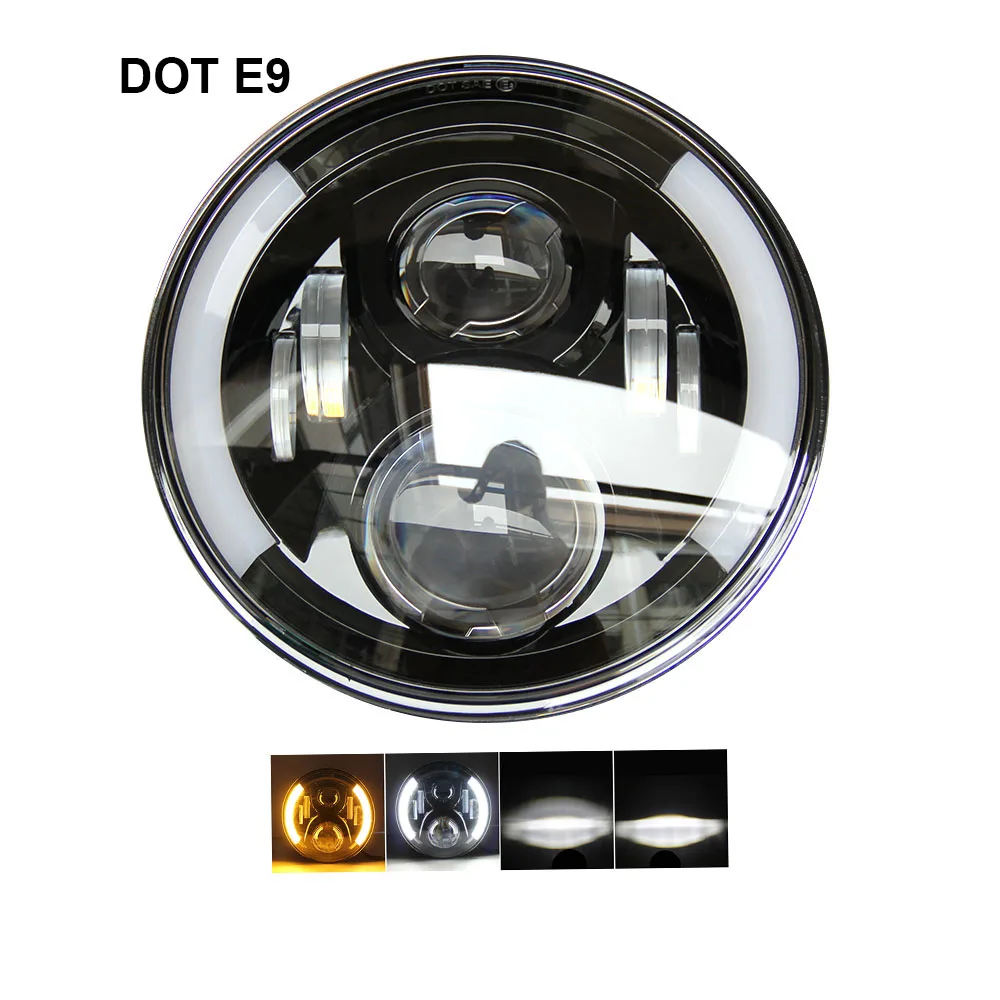 Auto LED Lights Dual Color Halo Ring Angel Eye 12V 24V Car and Truck Round Auto DRL 7 Inch Led Headlight