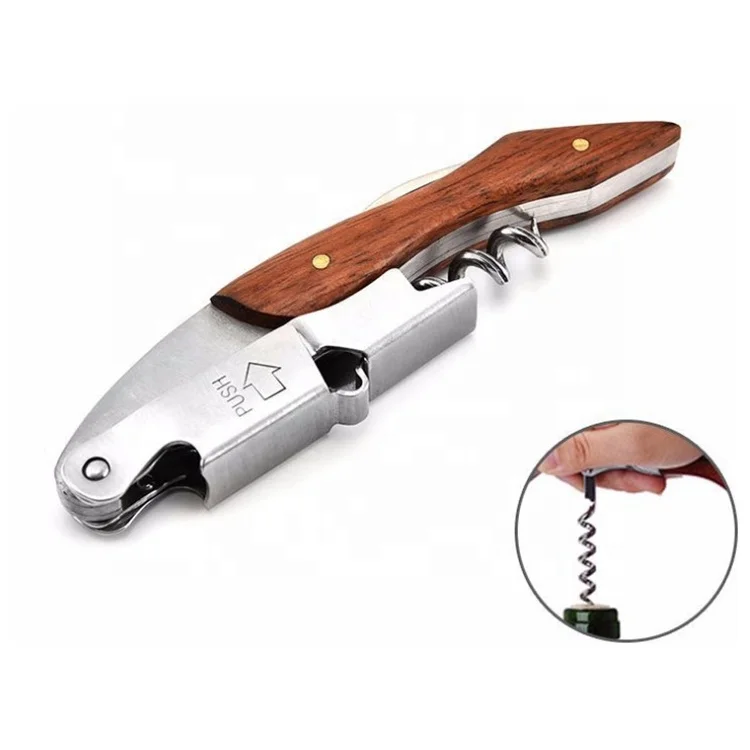 Hippocampal Knife Wine Bottle Opener Red Wood Handle Corkscrew Suitable for Opening Bottle Cap Stainless Steel Sustainable