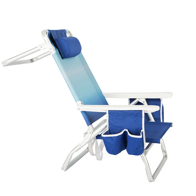 Outdoor Portable Aluminum Folding Reclining Beach Chair with Pockets and Bottle Pouch
