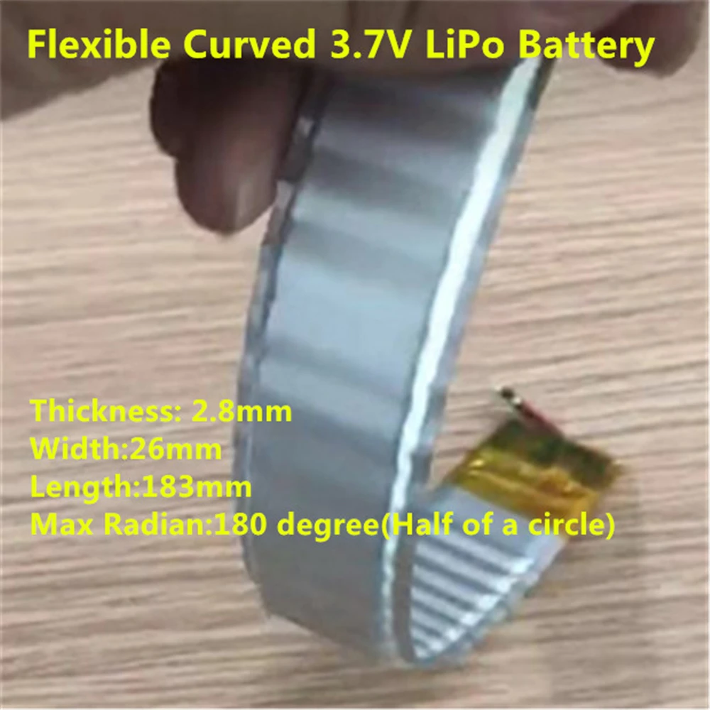 Smart Watch Band Curved Rechargeable Lithium Polymer Battery 3.7V LiPo2826183R 740mAh