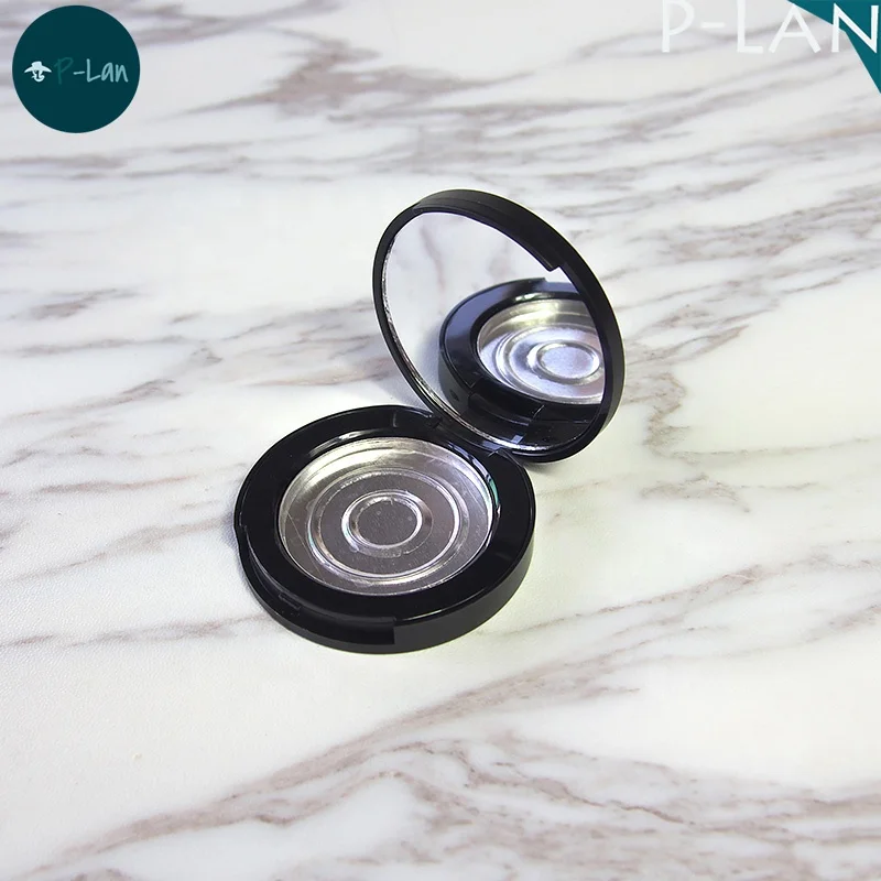 P-Lan Brand Stock 40mm Pans Matte Black Round Empty Blush Compact Powder Case With Mirror