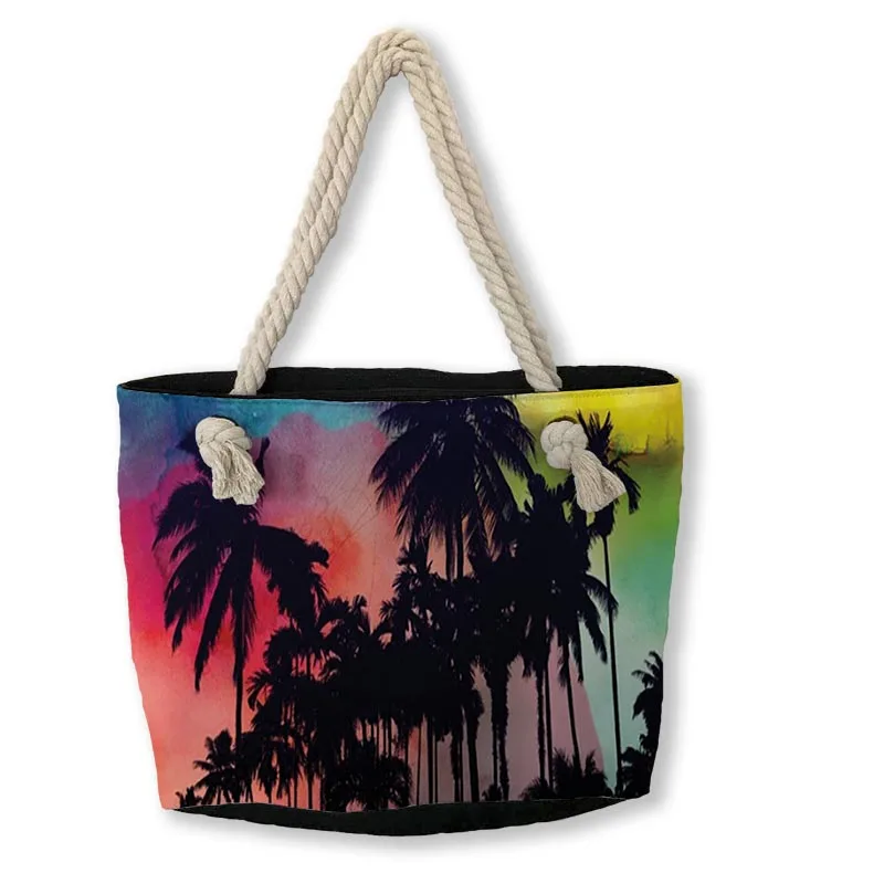 palms printing shopping bag canvas tote custom ladies hand beach summer bags