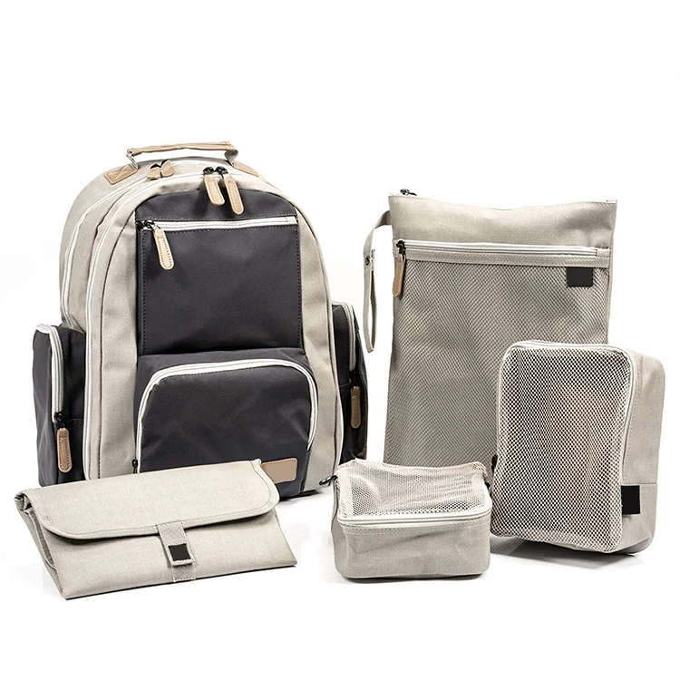 Waterproof canvas with glue coating Baby Diaper Bag Backpack Large Capacity Nappy Bags with insulated pockets