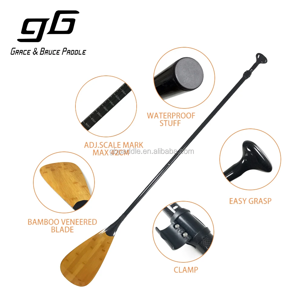 watersport SUP paddle Bamboo veneer blade 3 piece adjustable paddle for surfing